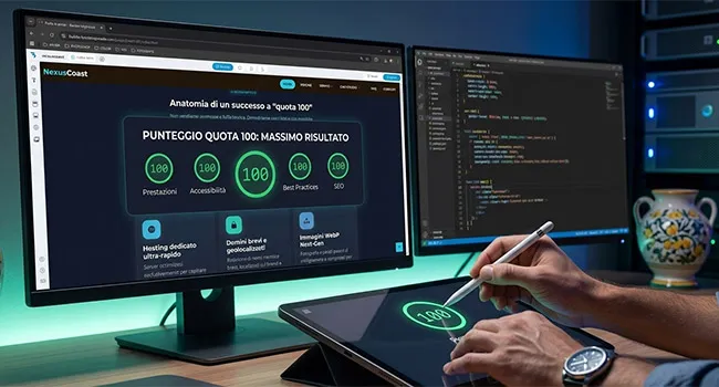 Punteggio Google Lighthouse massimo con 100 per cento in prestazioni e SEO per siti internet in Costiera Amalfitana